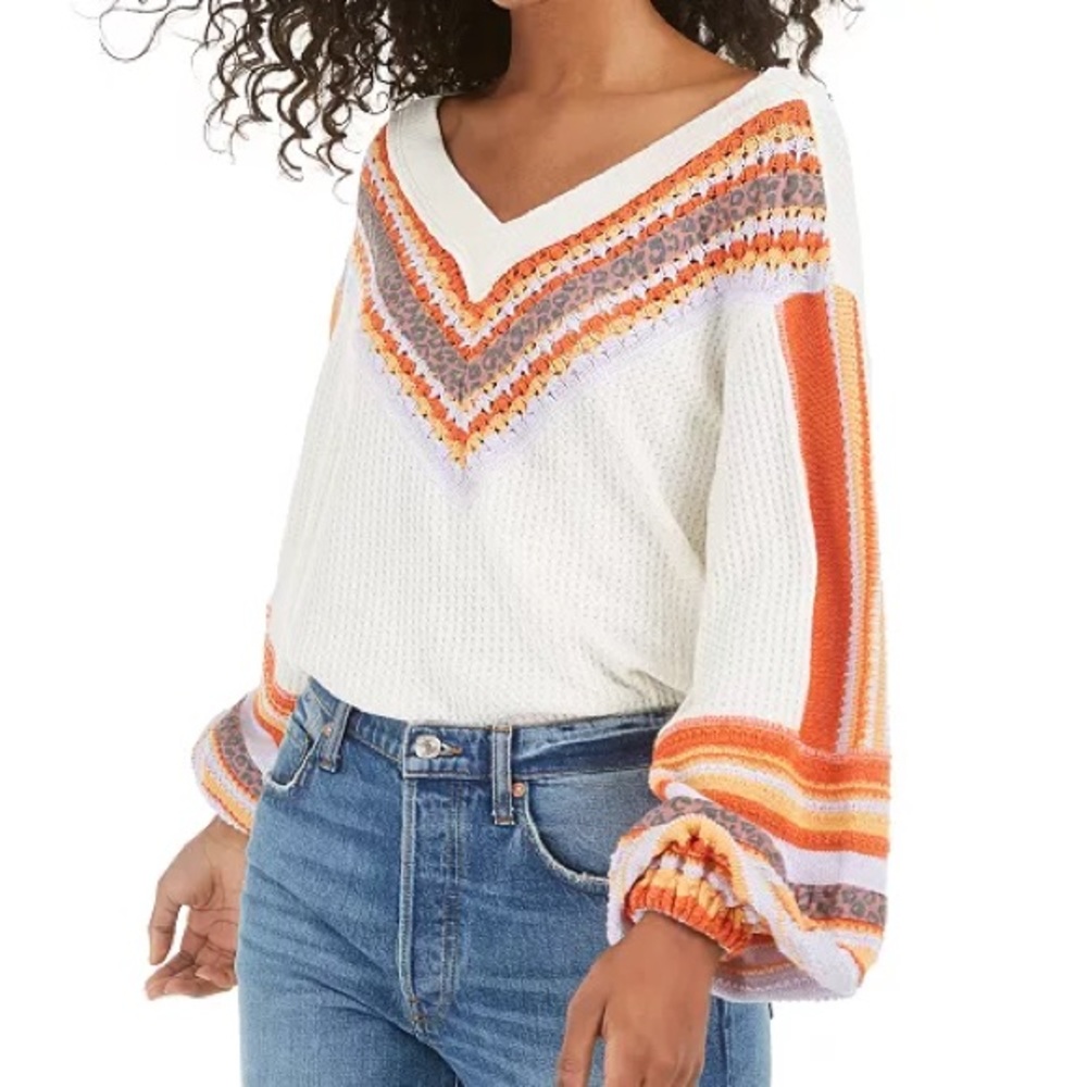 Free People Thermal Copenhagen Pull Over Sweater V-Neck size XS